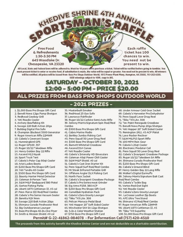 Annual Sportsman’s Raffle Khedive Shriners